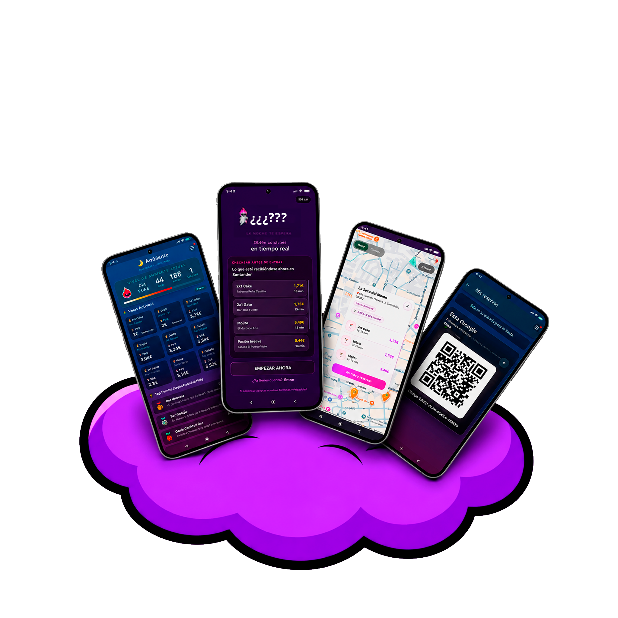 Vista previa de la app en varios móviles